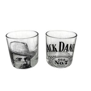 Jack Daniel's Old No. 7 Whiskey Shot Glasses Set of 2 Portrait Logo Clear Black